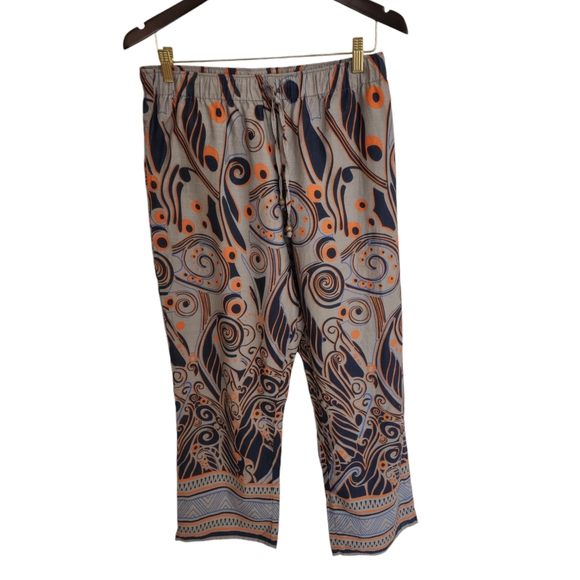 Punjammies by Sudara Abstract Fun Print Drawstring Pants Size Medium Gray Orange - Picture 1 of 17